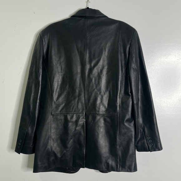 Jones New York black leather jacket blazer size 38R matrix goth classic - Picture 10 of 13